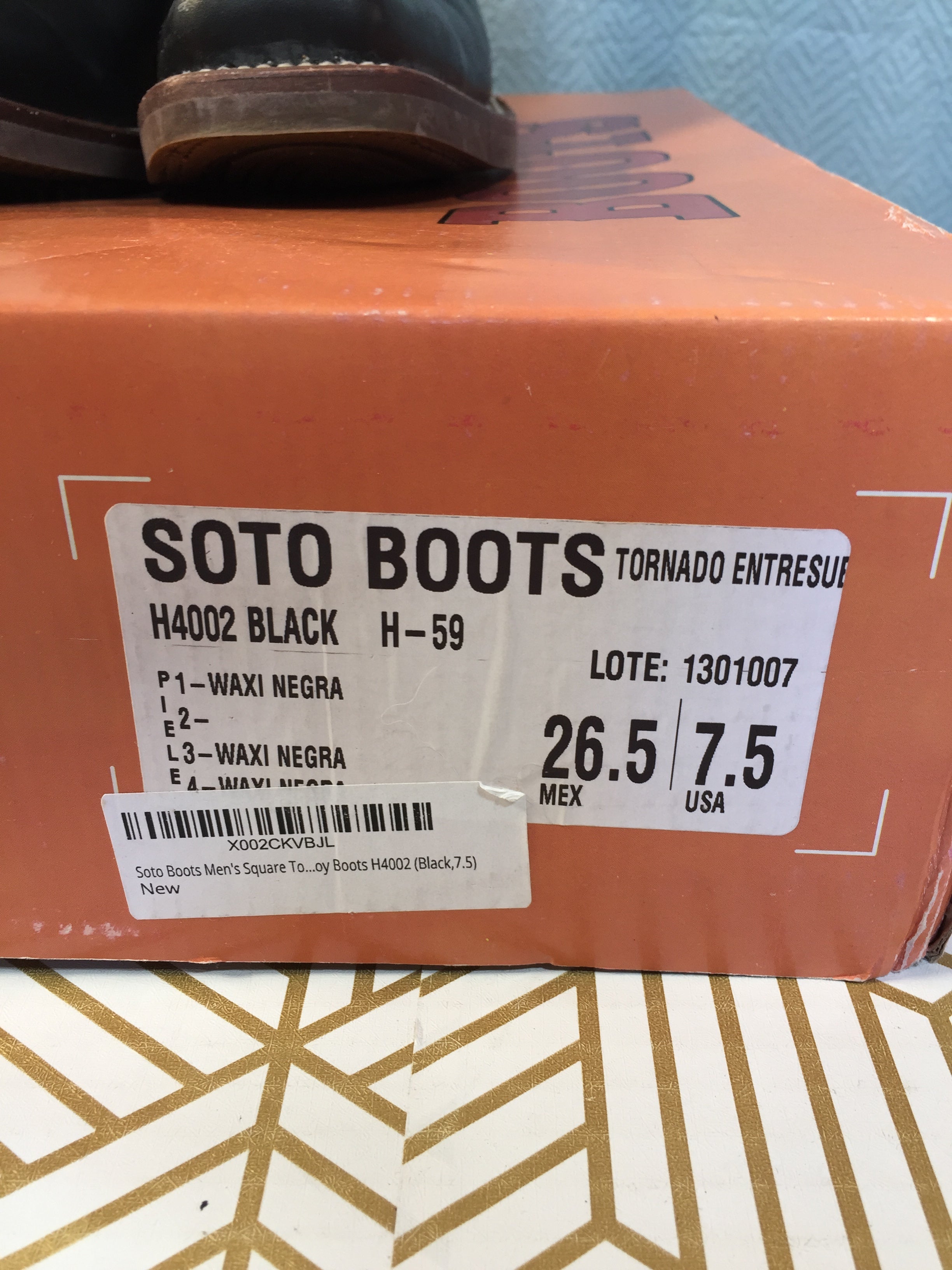 Soto Boots Men's Square Toe Cowboy Boots Black H4002 - US 7.5 (7776188399854)